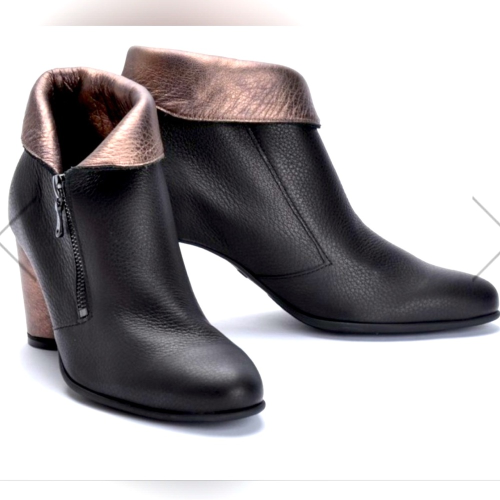 ARCHE leather heeled booties two-tone black & bronze size 39